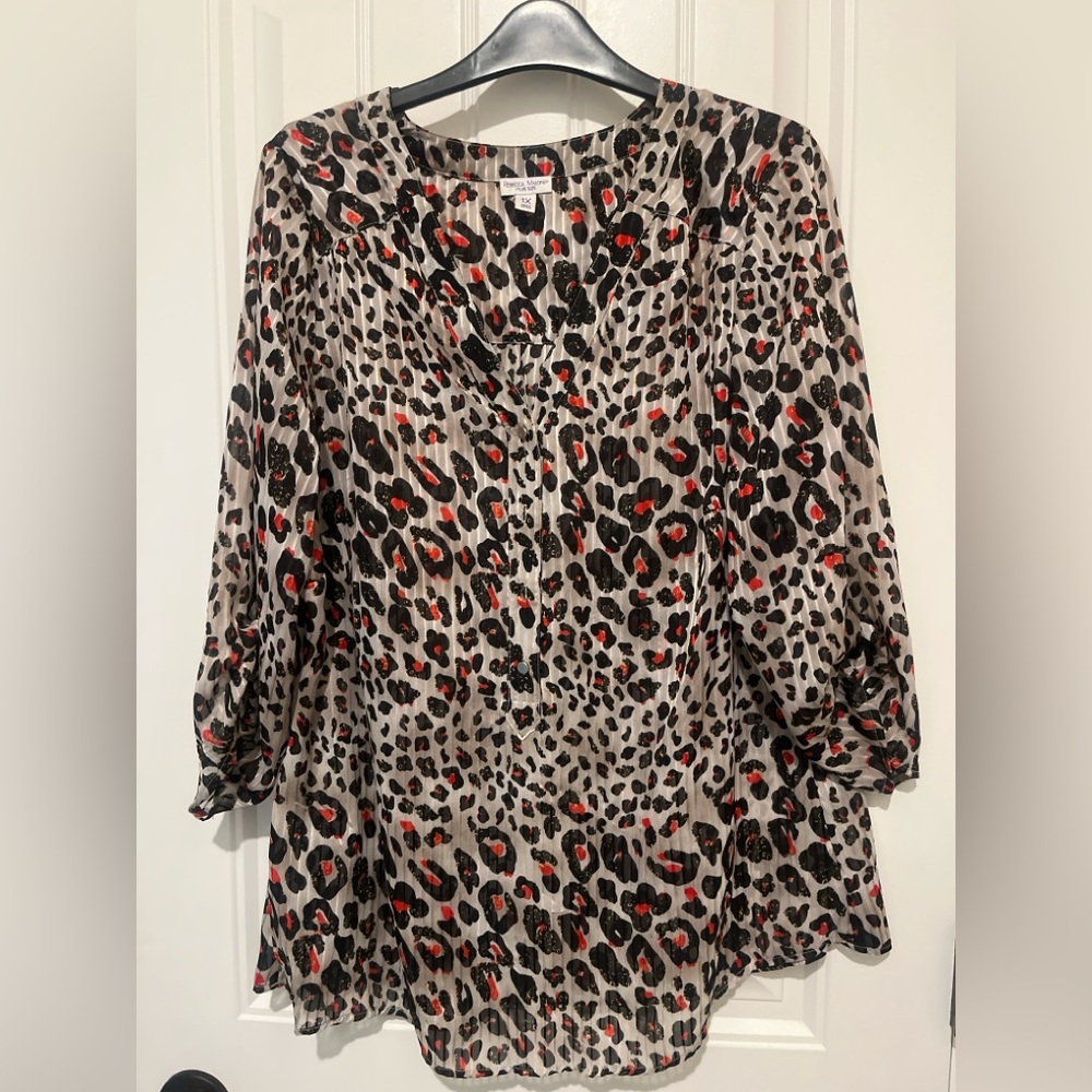 Rebecca Malone Animal Print Blouse with Red Highlights - Picture 3 of 3